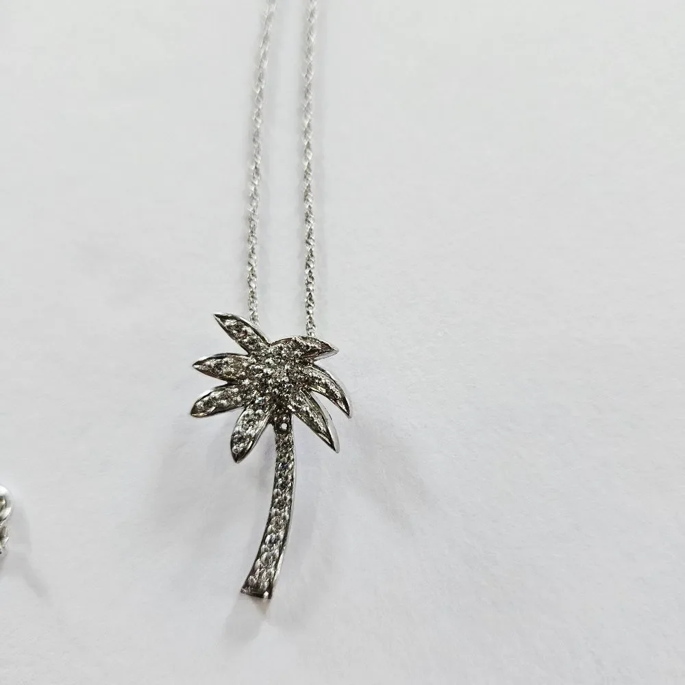 Fine Arts Silver FAS 925 Sterling Silver Simulated Diamond Palm Tree Necklace